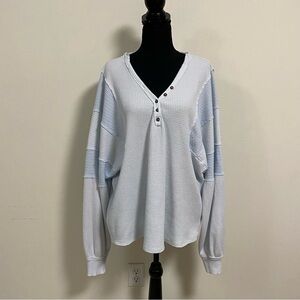 Free People Sweater Women Size Small Baby Blue Callisto Henley Patchwork sweater